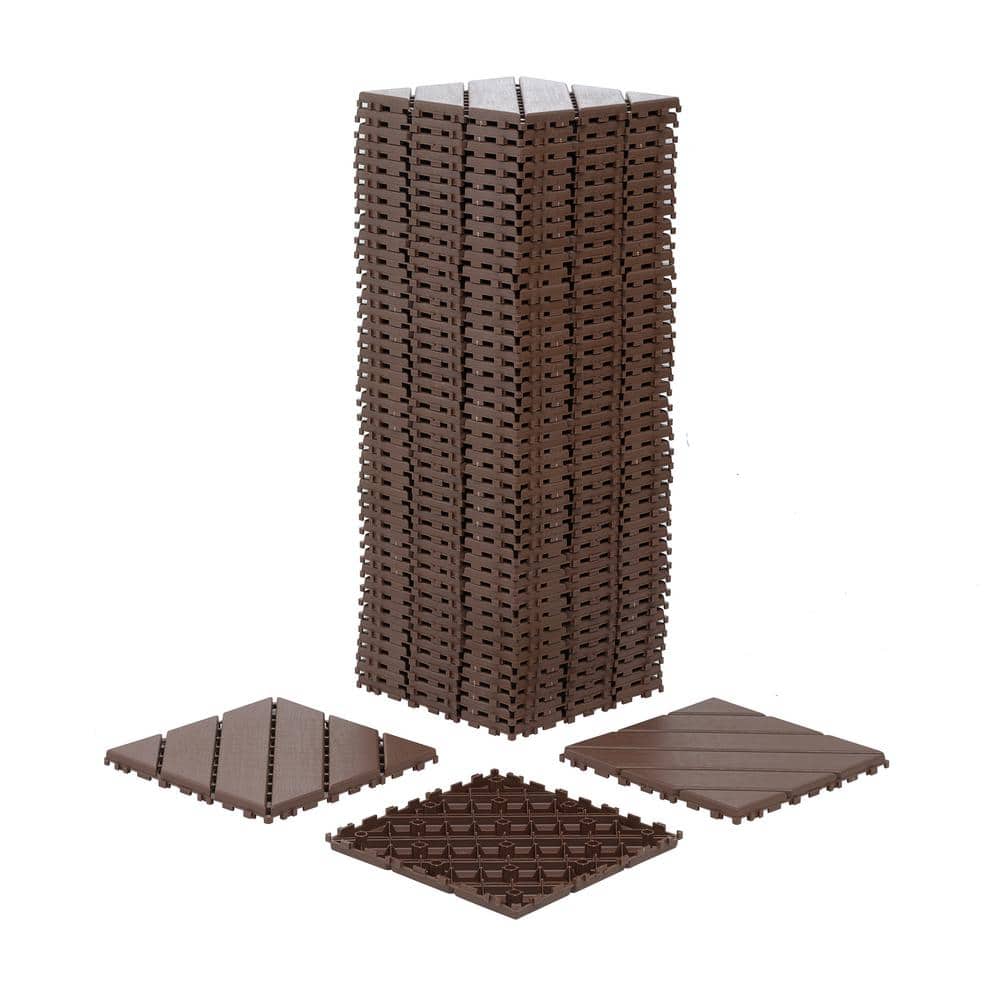 WRIGHTMASTER 1ft. x 1ft. Quick Deck Polypropylene Interlocking Deck Tile in Brown-5 (44 sq. ft. per Box)