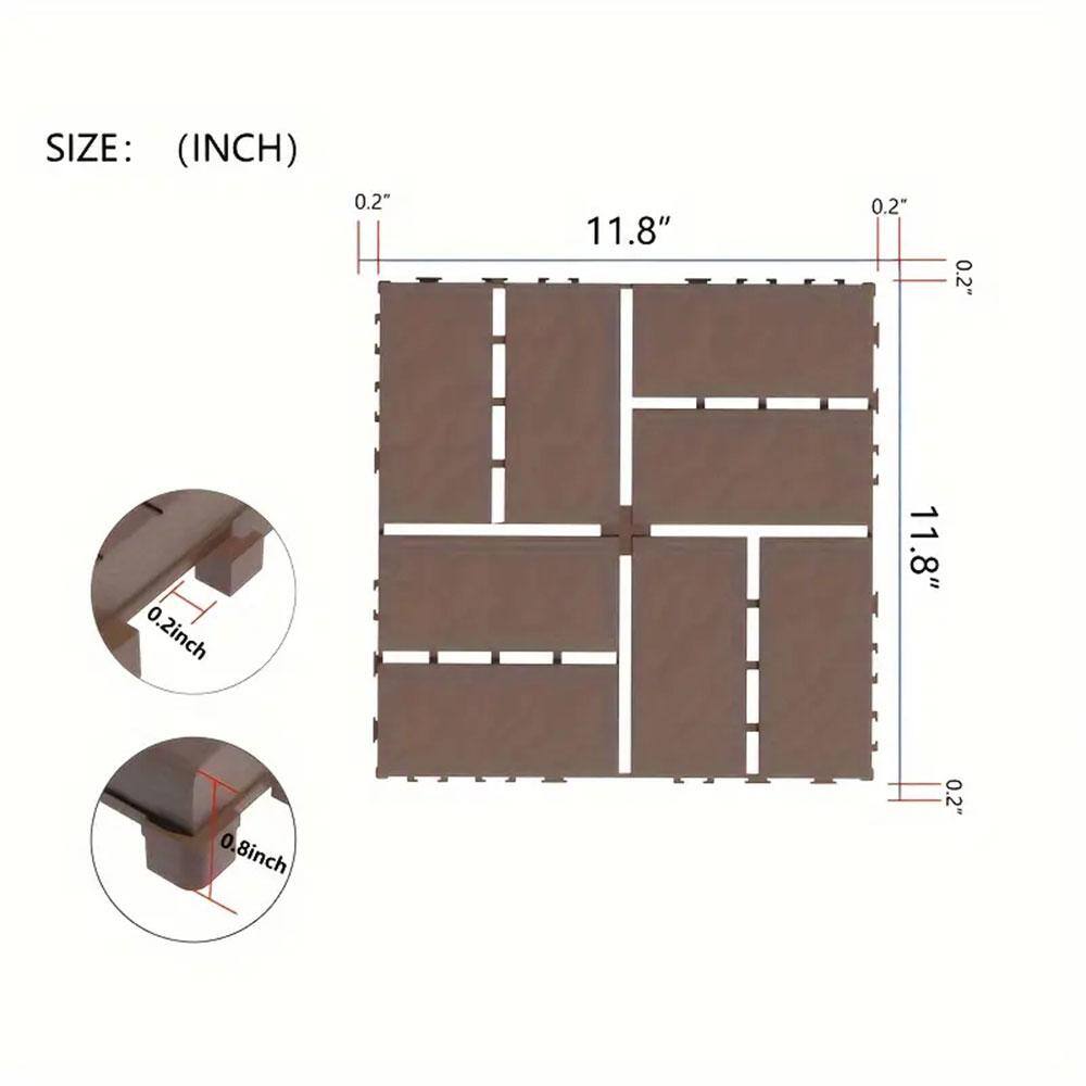 Afoxsos Plastic PVC Interlocking Deck Tiles, Outdoor All Weather Use for Poolside, Balcony, Backyard, Brown 1 ft. x 1 ft.