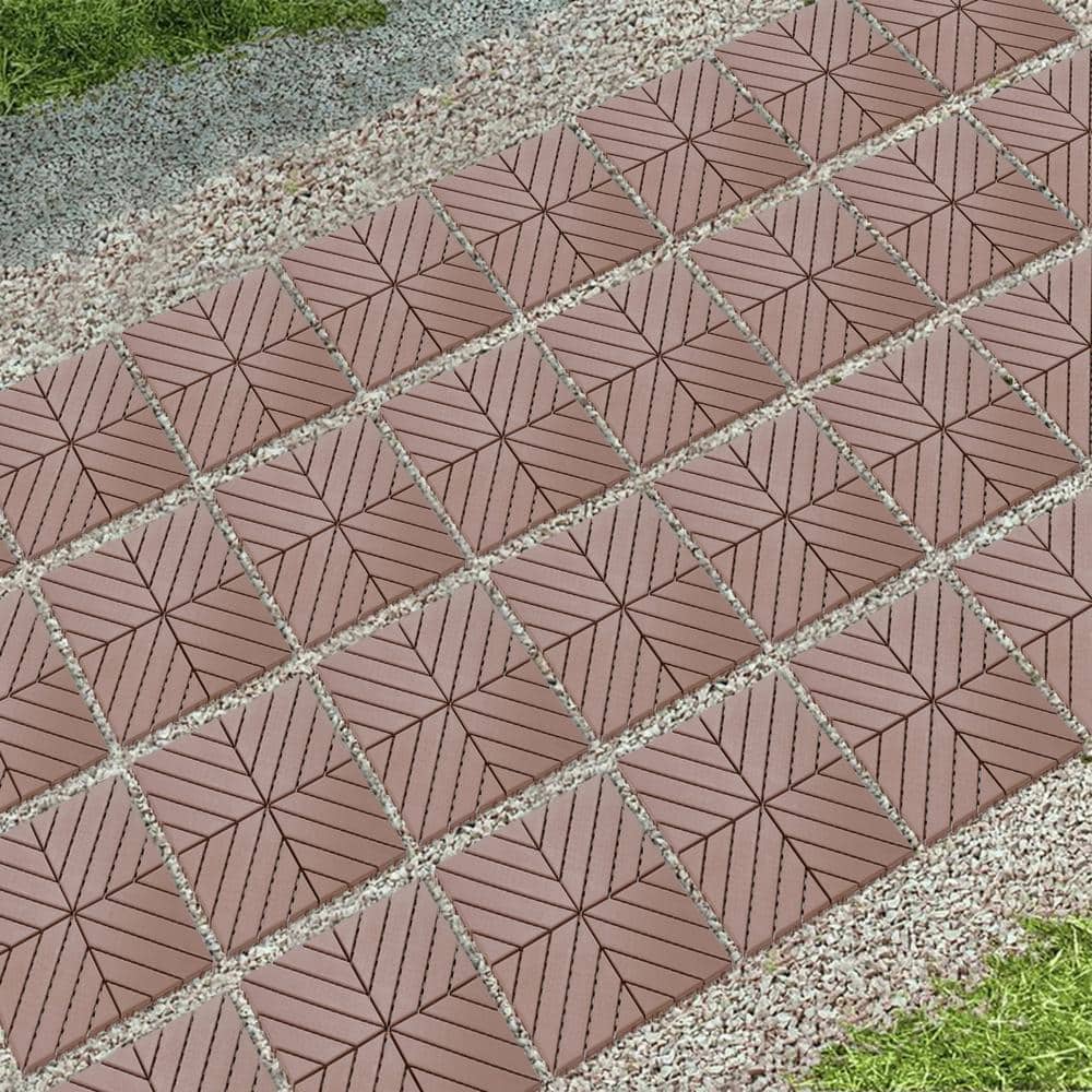 Amucolo 12 in. x 12 in. Waterproof Plastic Interlocking Deck Tiles in Brown for Poolside Balcony Backyard (Set of 44 Tiles)