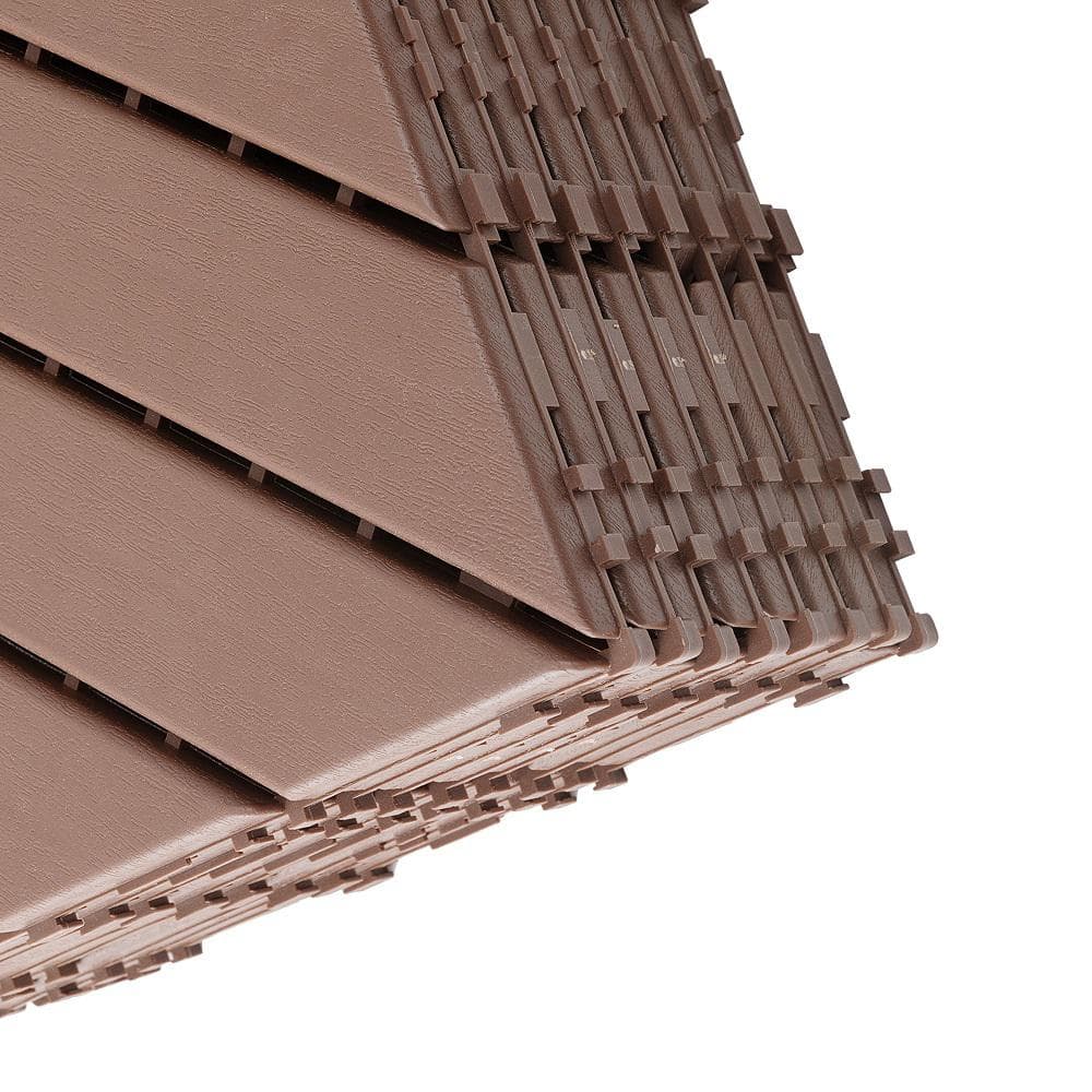 Amucolo 12 in. x 12 in. Waterproof Plastic Interlocking Deck Tiles in Brown for Poolside Balcony Backyard (Set of 44 Tiles)