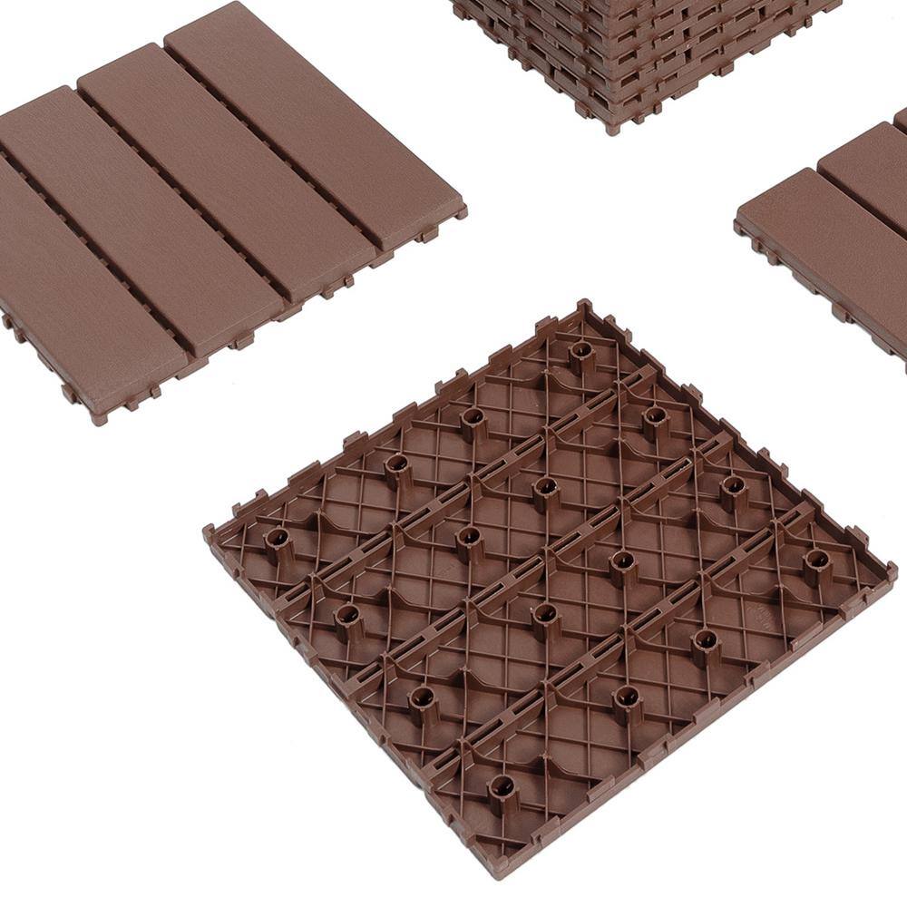 Amucolo 12 in. x 12 in. Waterproof Plastic Interlocking Deck Tiles in Brown for Poolside Balcony Backyard (Set of 44 Tiles)