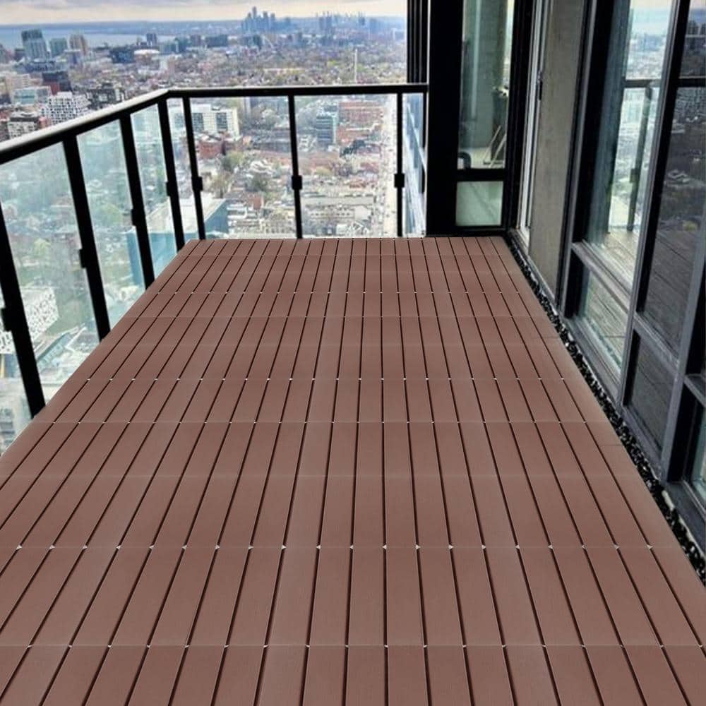 Amucolo 12 in. x 12 in. Waterproof Plastic Interlocking Deck Tiles in Brown for Poolside Balcony Backyard (Set of 44 Tiles)
