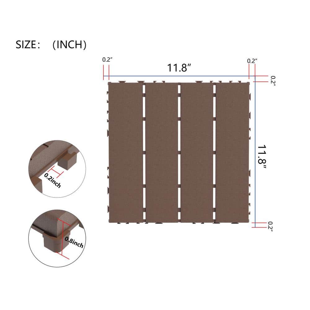 Amucolo 12 in. x 12 in. Waterproof Plastic Interlocking Deck Tiles in Brown for Poolside Balcony Backyard (Set of 44 Tiles)