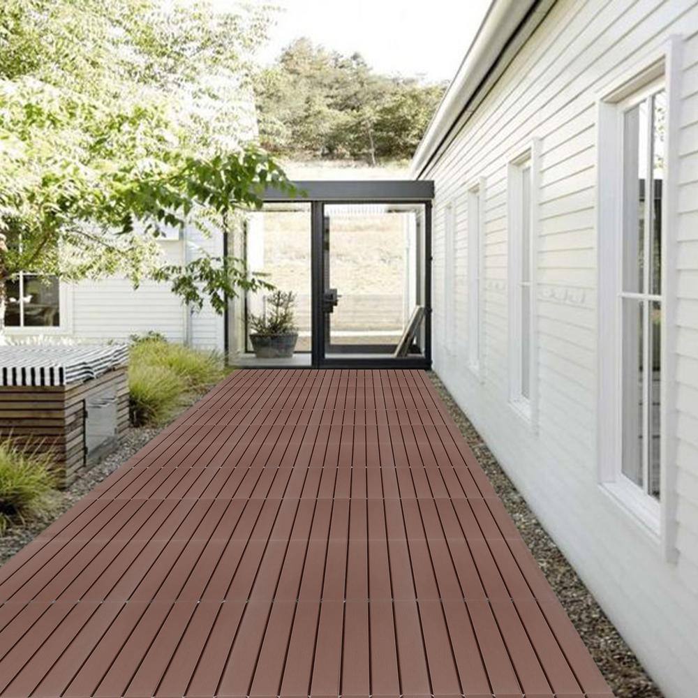 Amucolo 12 in. x 12 in. Waterproof Plastic Interlocking Deck Tiles in Brown for Poolside Balcony Backyard (Set of 44 Tiles)