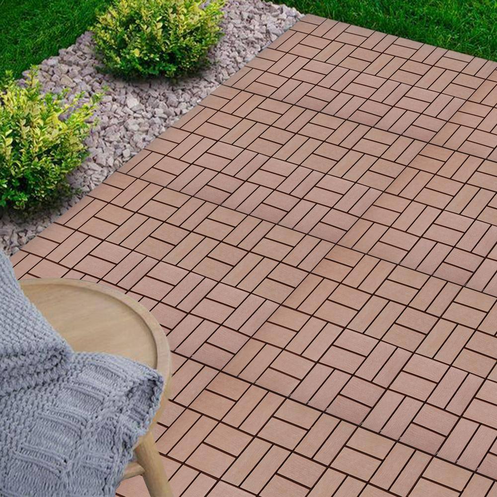 Amucolo 12 in. x 12 in. Waterproof Plastic Interlocking Deck Tiles in Brown for Poolside Balcony Backyard (Set of 44 Tiles)