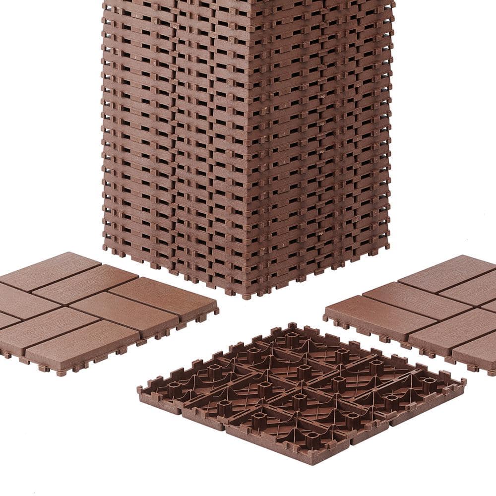 Amucolo 12 in. x 12 in. Waterproof Plastic Interlocking Deck Tiles in Brown for Poolside Balcony Backyard (Set of 44 Tiles)
