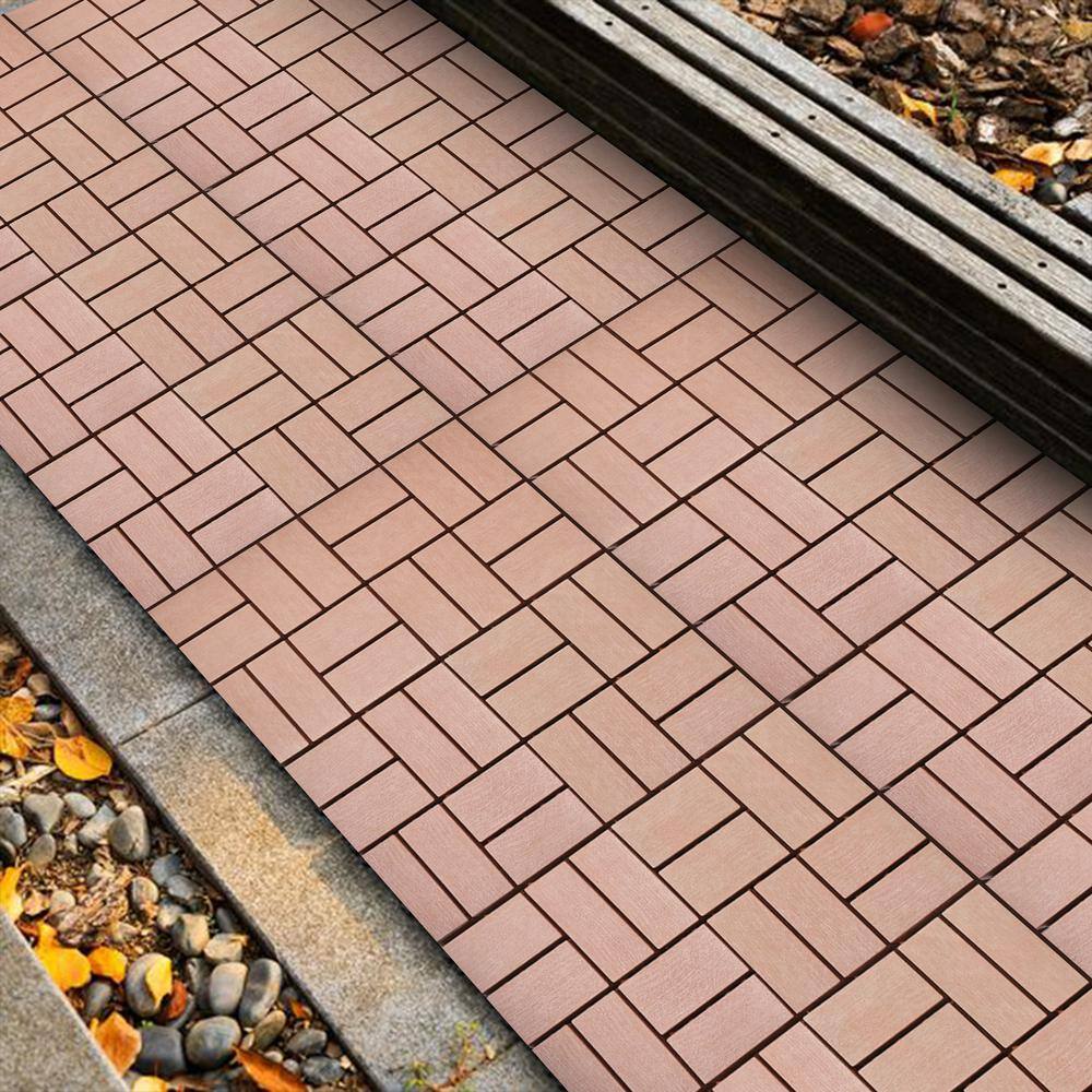Amucolo 12 in. x 12 in. Waterproof Plastic Interlocking Deck Tiles in Brown for Poolside Balcony Backyard (Set of 44 Tiles)