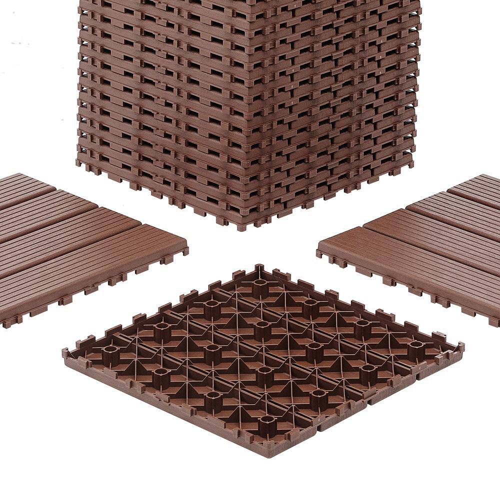 Amucolo 12 in. x 12 in. Waterproof Plastic Interlocking Deck Tiles in Brown for Poolside Balcony Backyard (Set of 44 Tiles)
