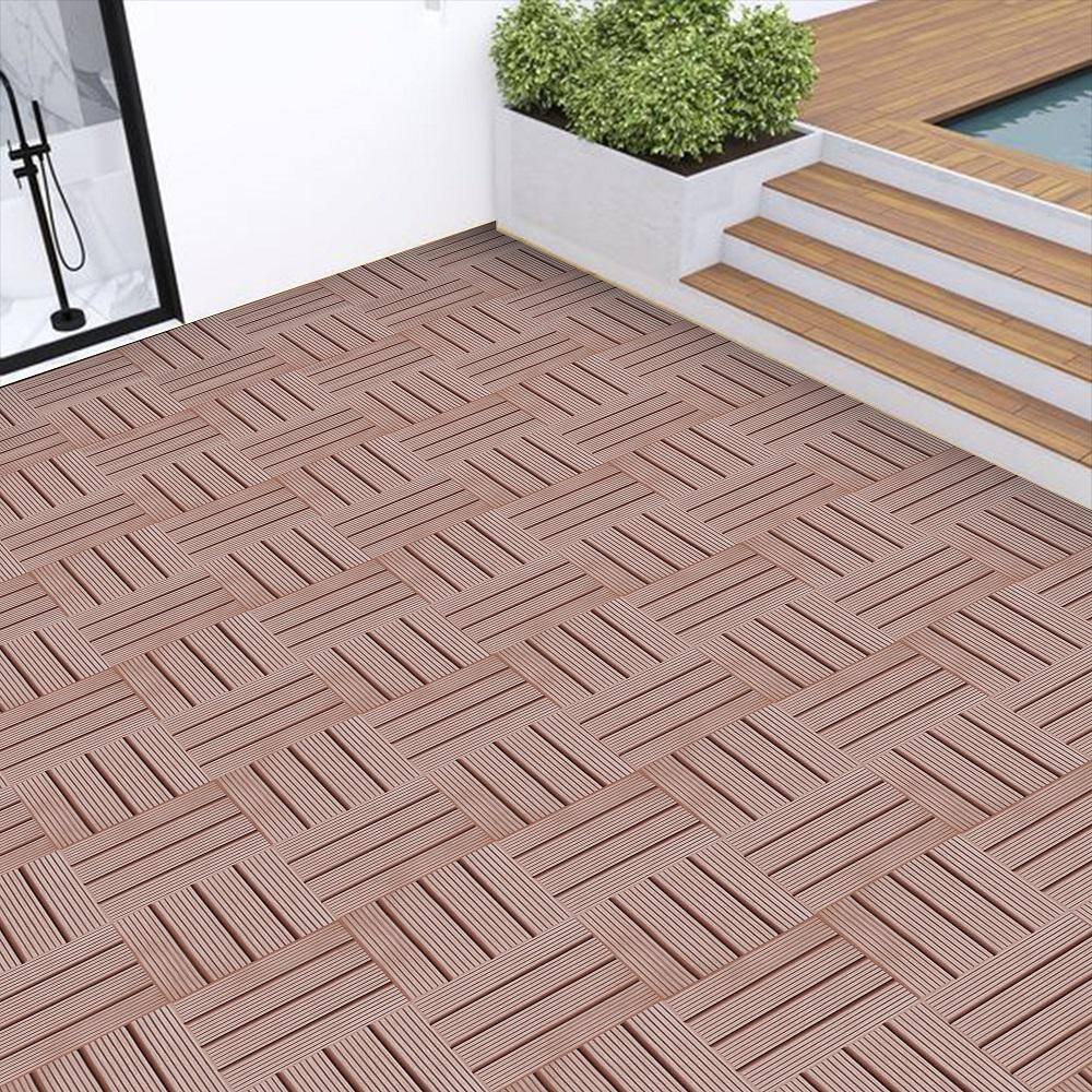 Amucolo 12 in. x 12 in. Waterproof Plastic Interlocking Deck Tiles in Brown for Poolside Balcony Backyard (Set of 44 Tiles)