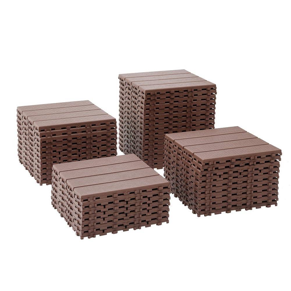 Amucolo 12 in. x 12 in. Waterproof Plastic Interlocking Deck Tiles in Brown for Poolside Balcony Backyard (Set of 44 Tiles)