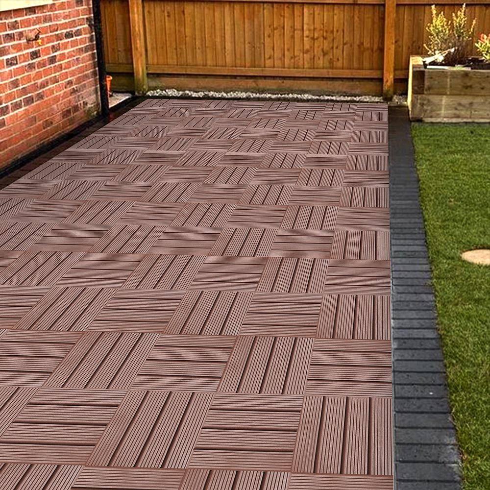 Amucolo 12 in. x 12 in. Waterproof Plastic Interlocking Deck Tiles in Brown for Poolside Balcony Backyard (Set of 44 Tiles)