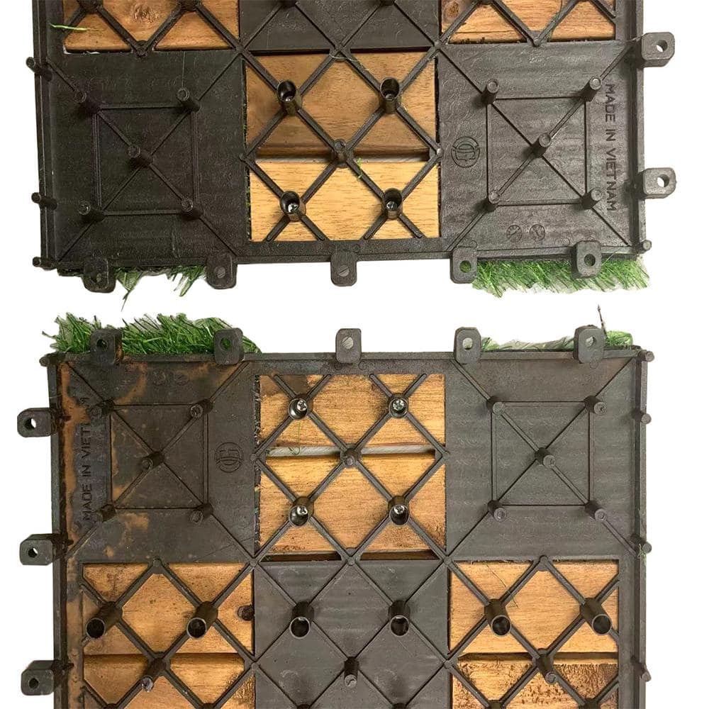 Pro Space 12 in. x 12 in. Square Acacia Wood Interlocking Flooring Tiles Tufted Grass Green 20 PINS (30-Pack)