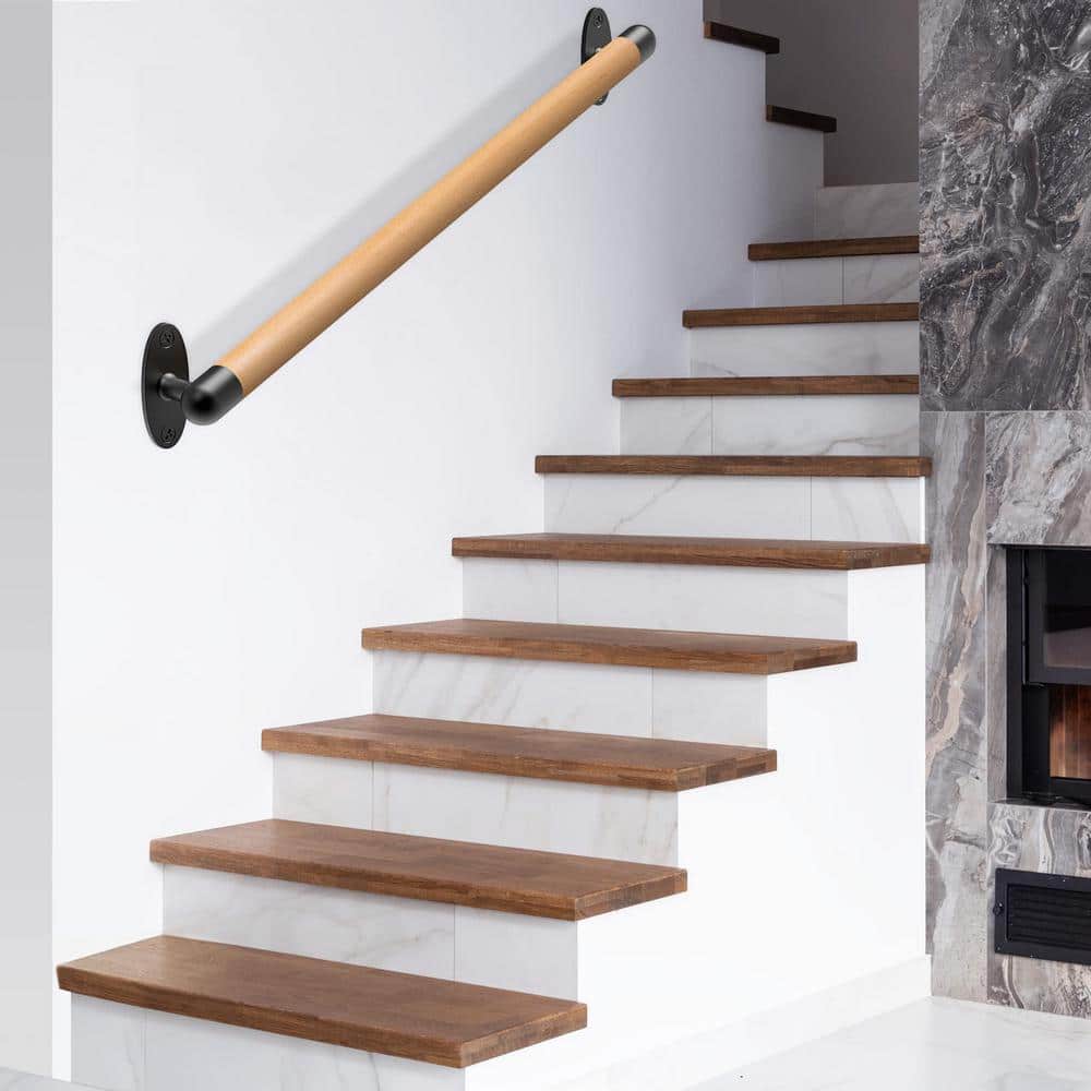 Angel Sar 26 in. Wood Handrail Indoor Stairs Handrail Wall Mount Handrail, Barrier-Free Staircase Grab Bar for Elderly
