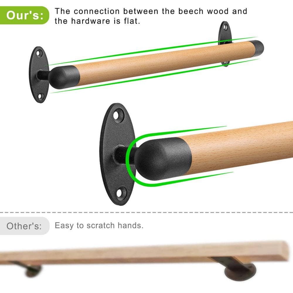 Angel Sar 26 in. Wood Handrail Indoor Stairs Handrail Wall Mount Handrail, Barrier-Free Staircase Grab Bar for Elderly