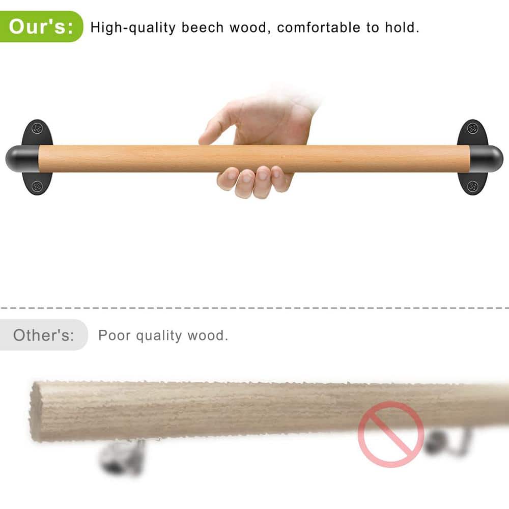 Angel Sar 36 in. Wood Handrail Indoor Stairs Handrail Wall Mount Handrail, Barrier-Free Staircase Grab Bar for Elderly