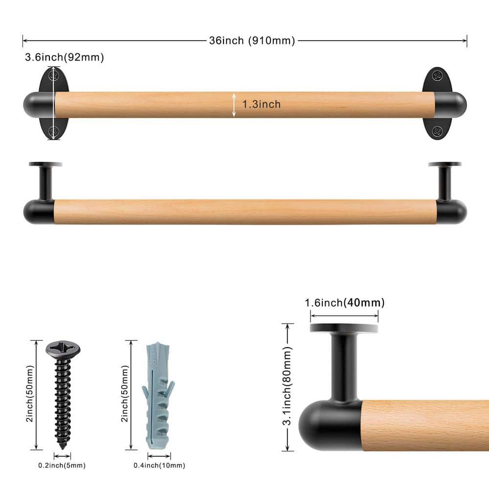 Angel Sar 36 in. Wood Handrail Indoor Stairs Handrail Wall Mount Handrail, Barrier-Free Staircase Grab Bar for Elderly