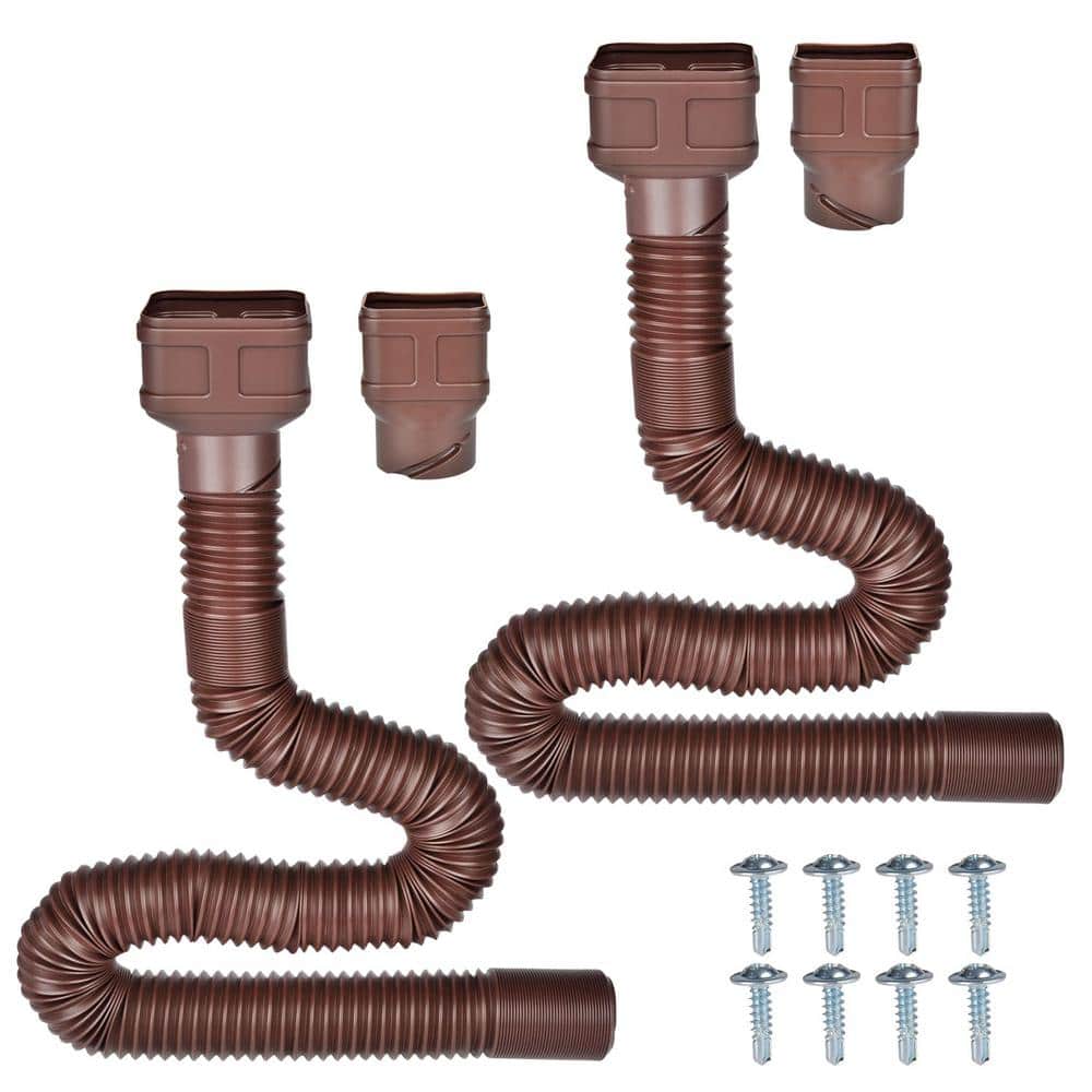 Angel Sar 7 ft. Brown Long Gutter Downspout Extensions, Outer Diameter 3 in. Downspout Extender (2-Pack)
