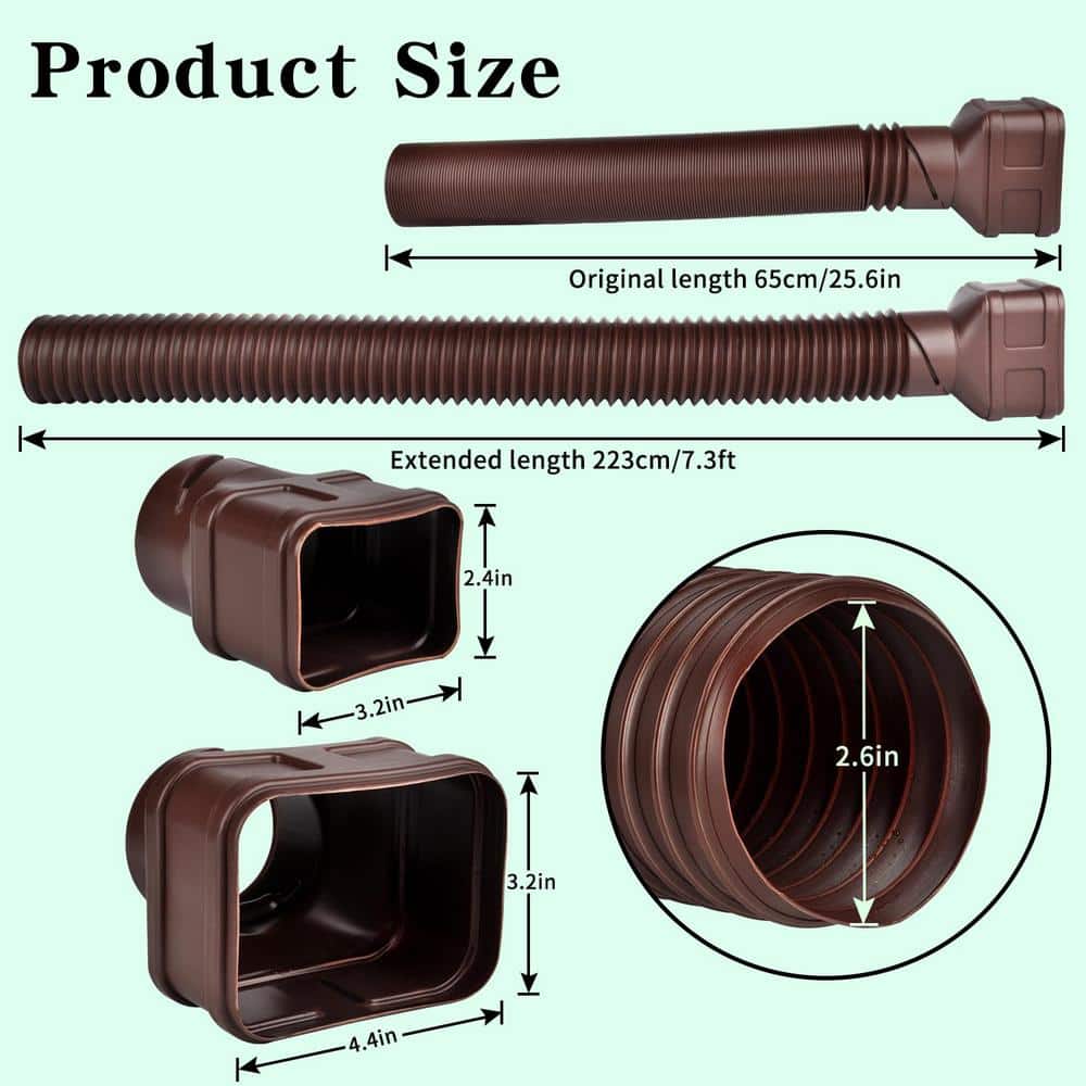 Angel Sar 7 ft. Brown Long Gutter Downspout Extensions, Outer Diameter 3 in. Downspout Extender (2-Pack)