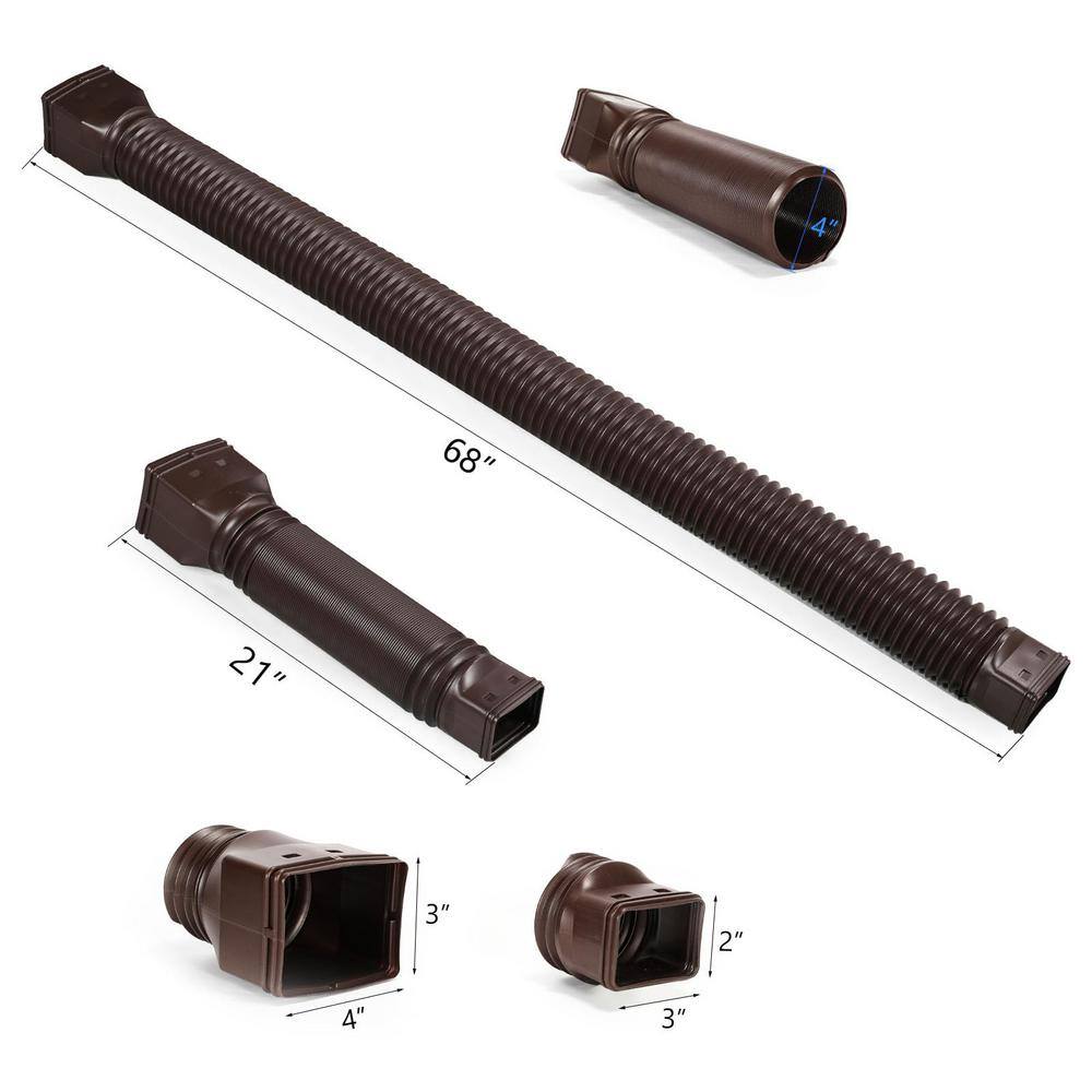 Angel Sar Brown Rain Gutter Downspout Extensions Flexible, Extendable from 21 to 68 in. (4-Pack)