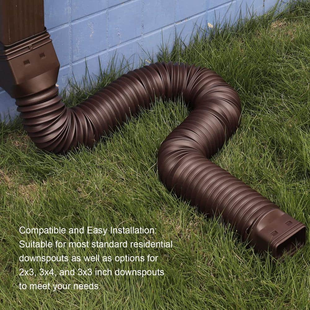 Angel Sar Brown Rain Gutter Downspout Extensions Flexible, Extendable from 21 to 68 in. (4-Pack)