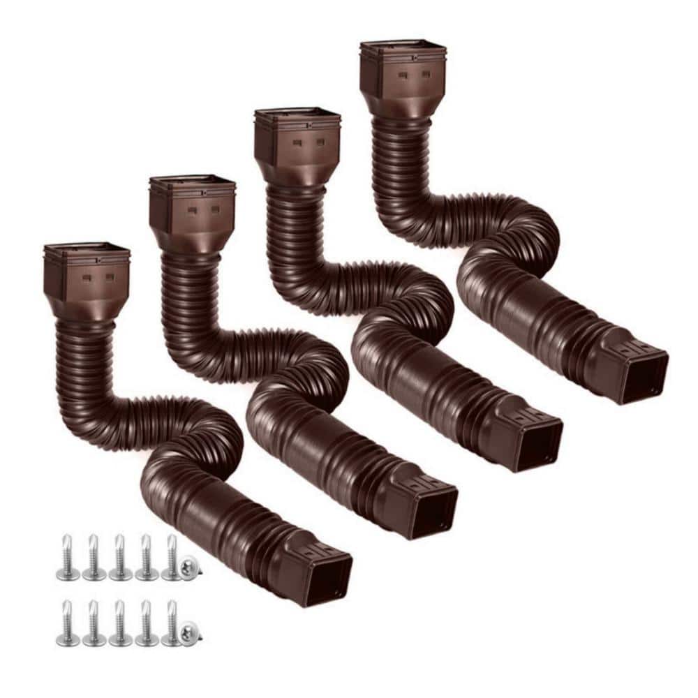 Angel Sar Brown Rain Gutter Downspout Extensions Flexible, Extendable from 21 to 68 in. (4-Pack)