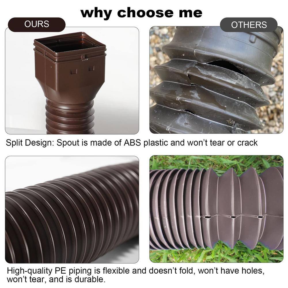 Angel Sar Brown Rain Gutter Downspout Extensions Flexible, Extendable from 21 to 68 in. (4-Pack)