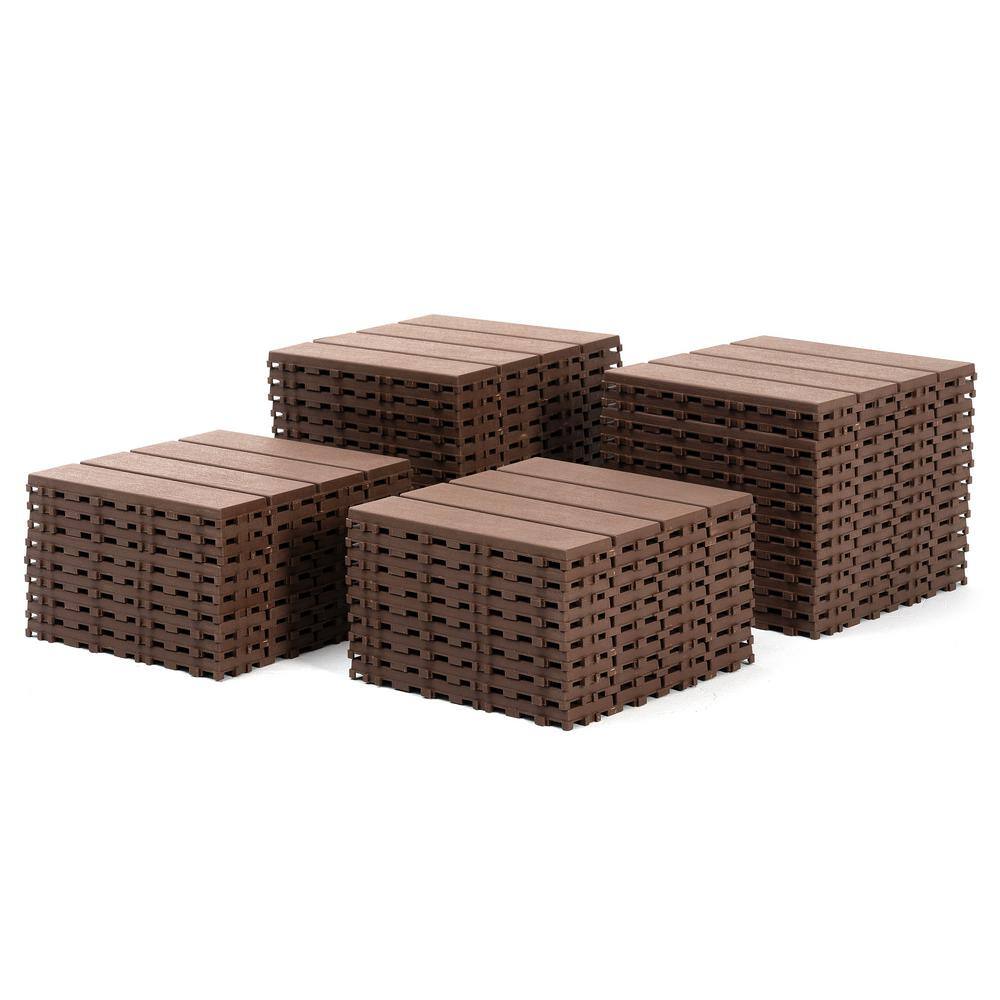 cadeninc 12 in. x 12 in. Brown Square Waterproof Plastic Interlocking Deck Tiles (Set of 44 Tiles)