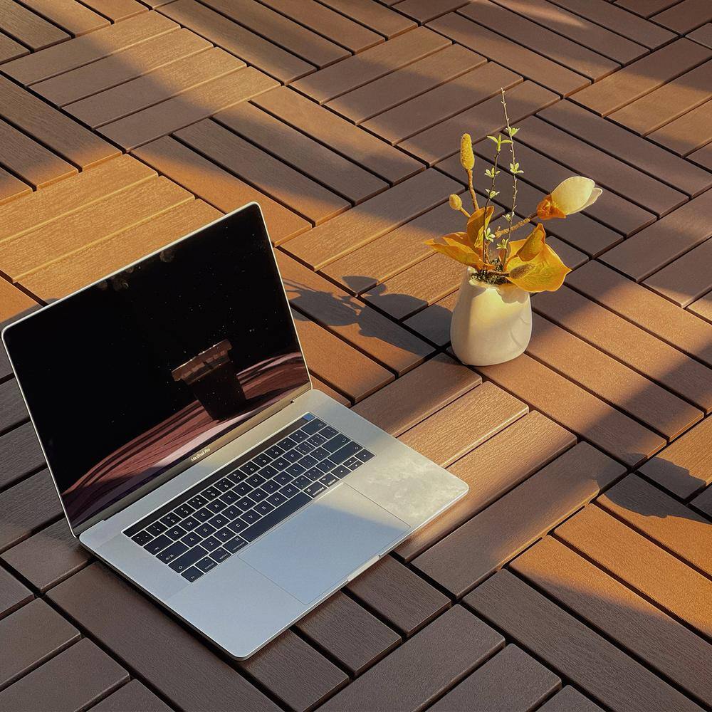 cadeninc 12 in. x 12 in. Brown Square Waterproof Plastic Interlocking Deck Tiles (Set of 44 Tiles)