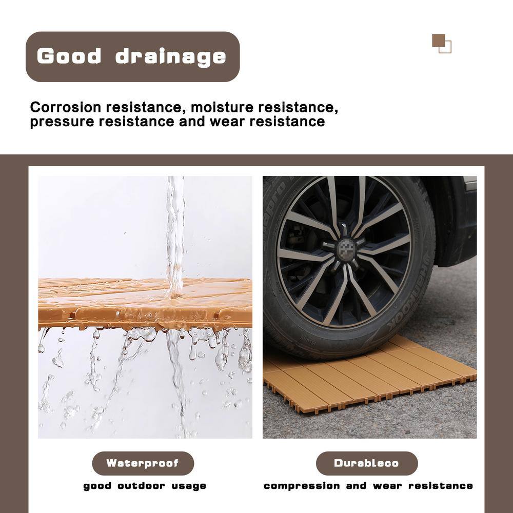 cadeninc 12 in. x 12 in. Square Waterproof Outdoor Plastic Interlocking Deck Tiles for Poolside Balcony Backyard, Brown (44-Pack)