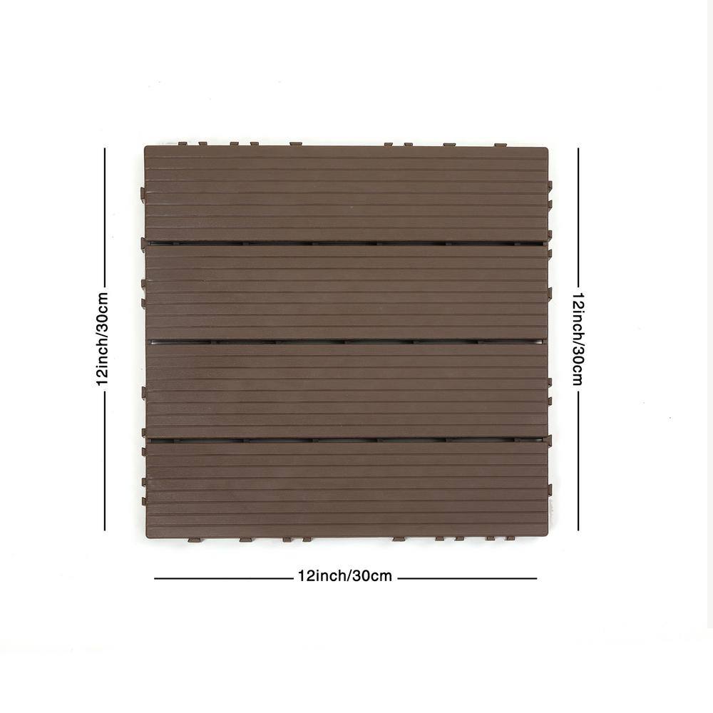 cadeninc 12 in. x 12 in. Square Waterproof Outdoor Plastic Interlocking Deck Tiles for Poolside Balcony Backyard, Brown (44-Pack)