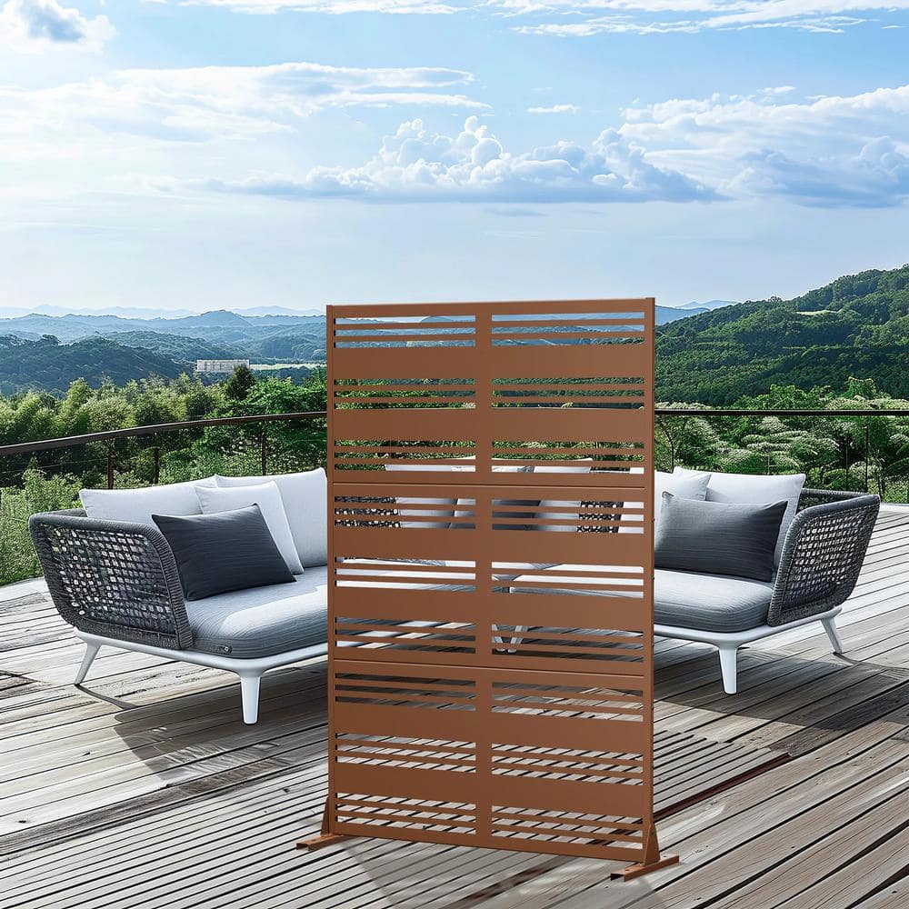 cadeninc 3.92 ft. x 6 ft. Outdoor and Indoor Freestanding Metal Privacy Screen - Brown