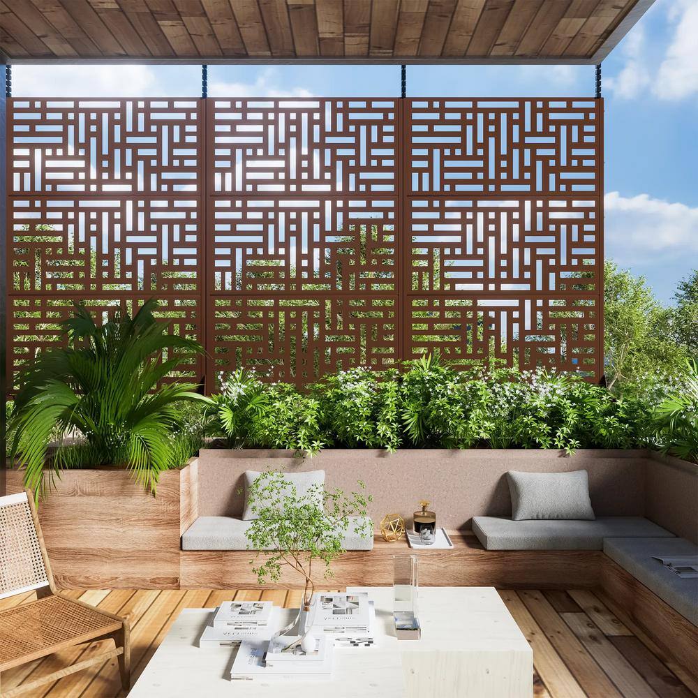 cadeninc 3.92 ft. x 6 ft. Metal Privacy Screen Panels in Brown