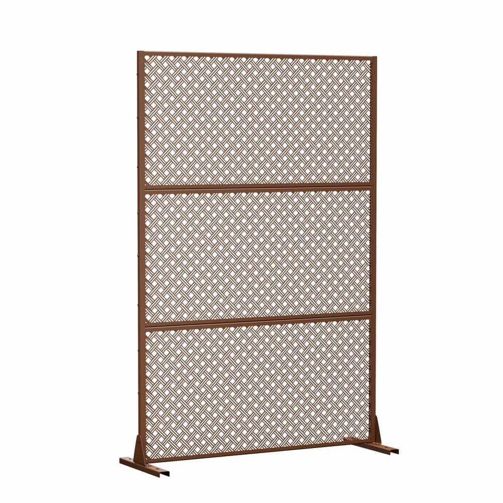 cadeninc Metal Privacy Screen, 3.92 ft. x 6 ft. Freestanding Fence Panels, Brown