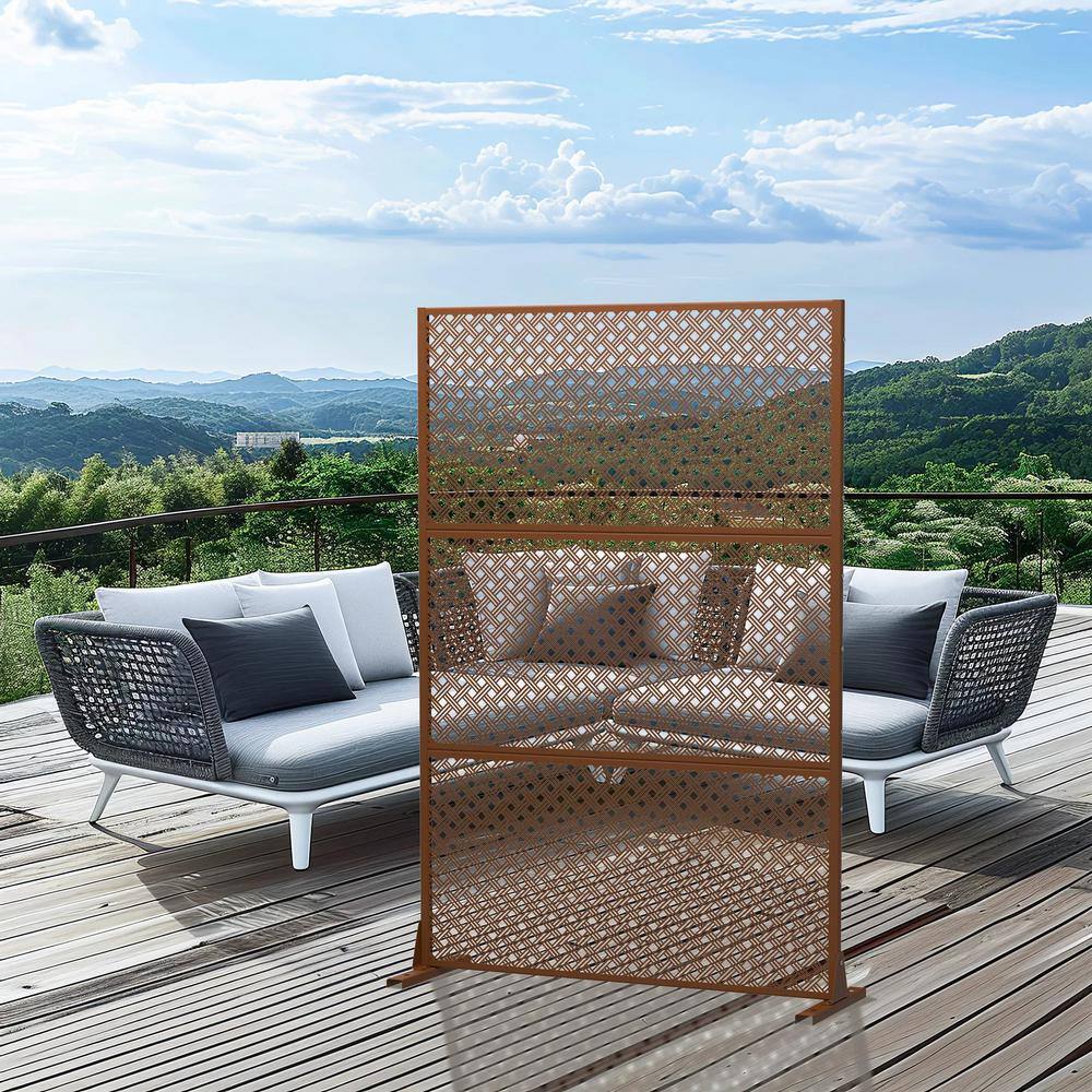 cadeninc Metal Privacy Screen, 3.92 ft. x 6 ft. Freestanding Fence Panels, Brown