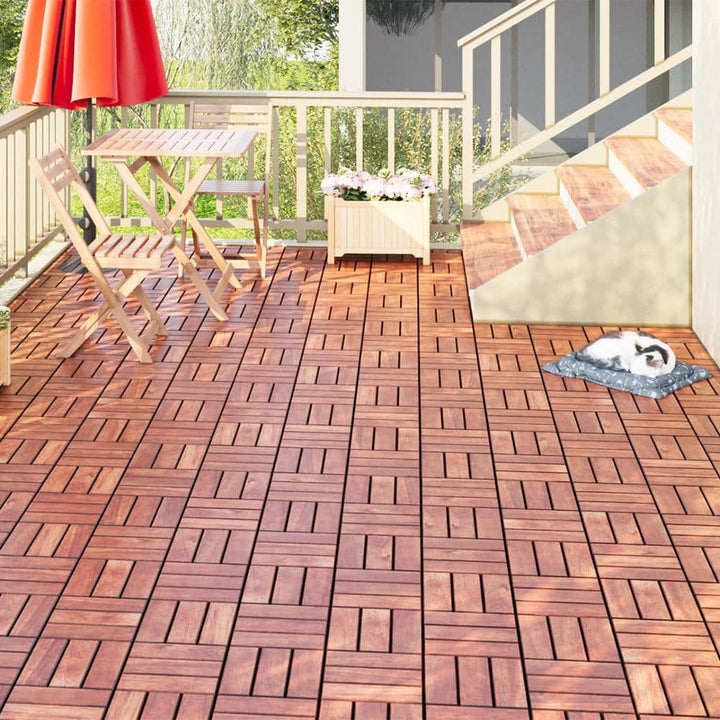 1 ft. x 1 ft. Acacia Wood Interlocking Deck Tiles in Brown, Indoor Outdoor Checker Pattern Floor Tiles (30 per Case)