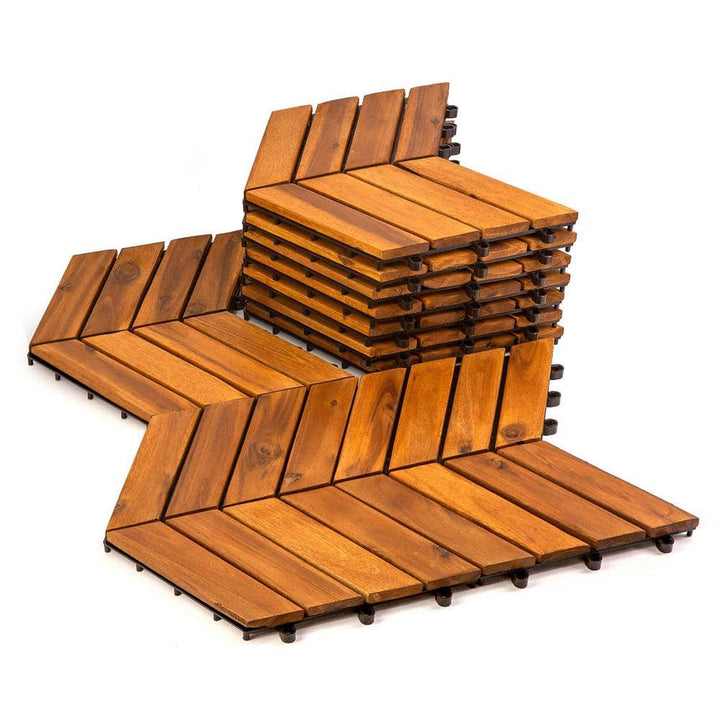 Pro Space 12 in. x 12 in. Acacia Wood Interlocking Flooring Deck Tile Checker Pattern Brown (10-Pack)