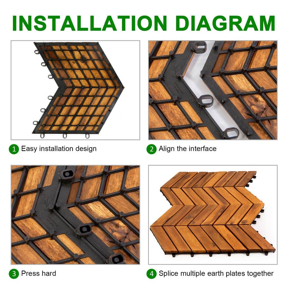 Pro Space 12 in. x 12 in. Acacia Wood Interlocking Flooring Deck Tile Checker Pattern Brown (10-Pack)