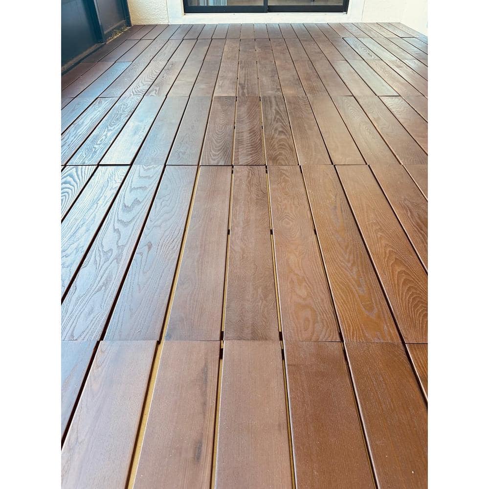 Roll Deck 4 ft. x 32 in. Non-Slip Thermo-Treated Wood Deck Tile in Brown (1-Piece/Box)