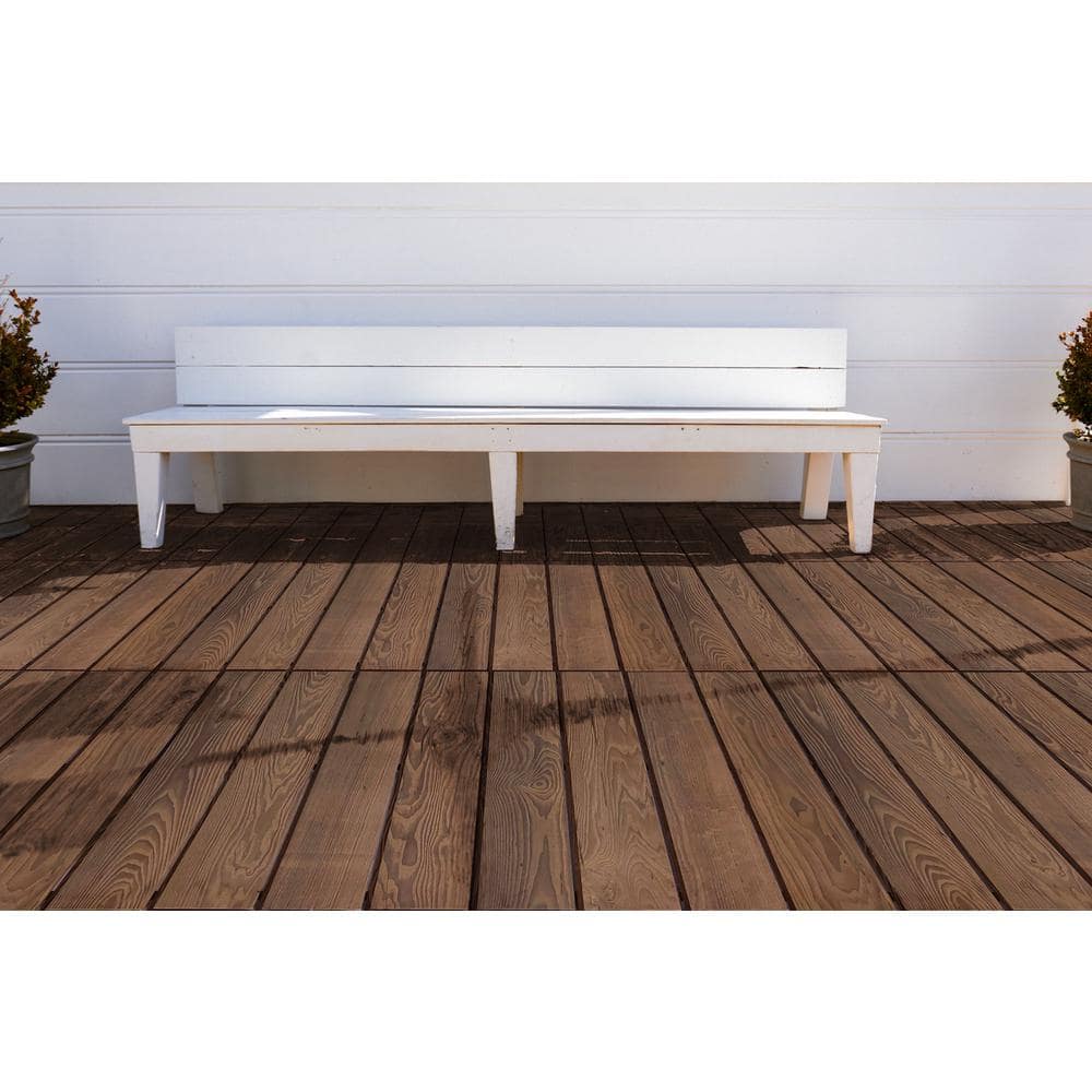 Roll Deck 4 ft. x 32 in. Non-Slip Thermo-Treated Wood Deck Tile in Brown (1-Piece/Box)
