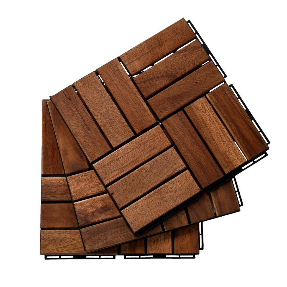 1 ft. x 1 ft. Acacia Wood Flooring Tile Deck Tile in Brown,Checker Pattern (10-Pack)
