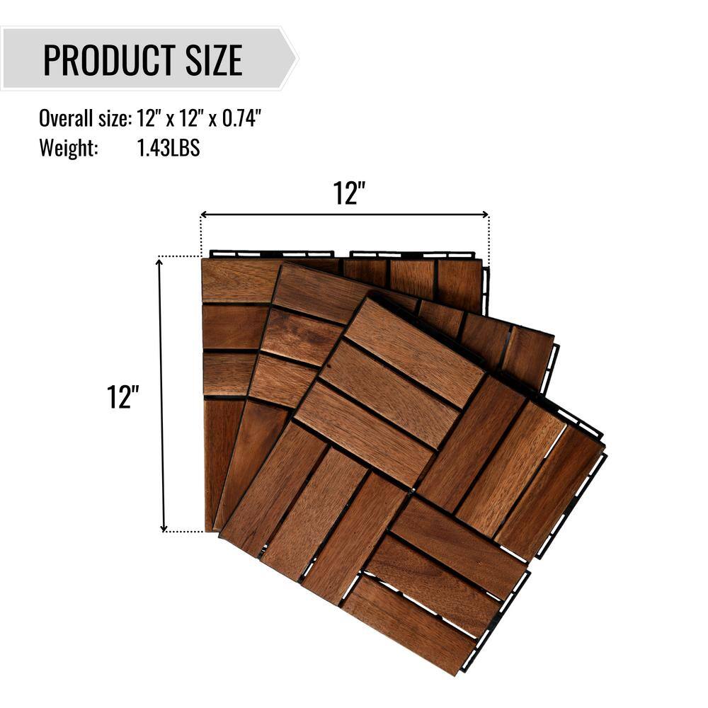1 ft. x 1 ft. Acacia Wood Flooring Tile Deck Tile in Brown,Checker Pattern (10-Pack)