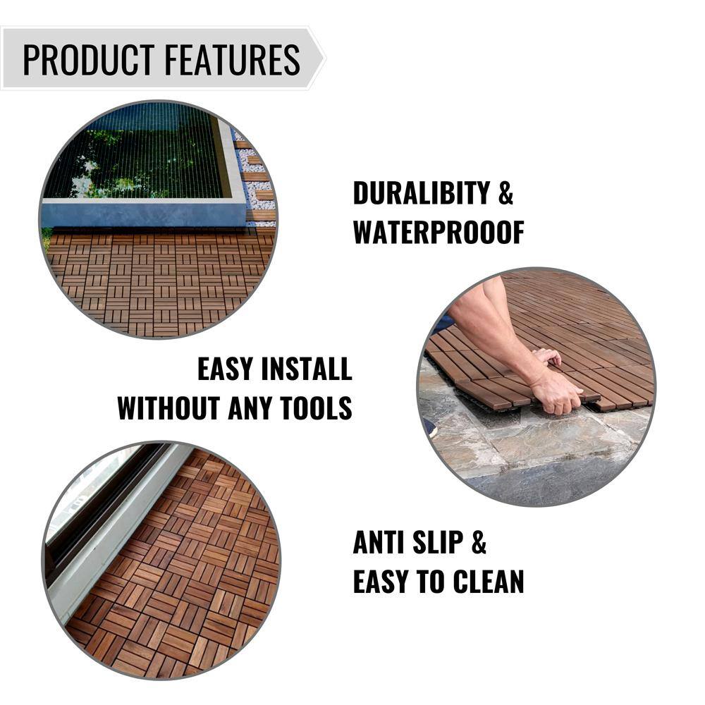 1 ft. x 1 ft. Acacia Wood Flooring Tile Deck Tile in Brown,Checker Pattern (10-Pack)