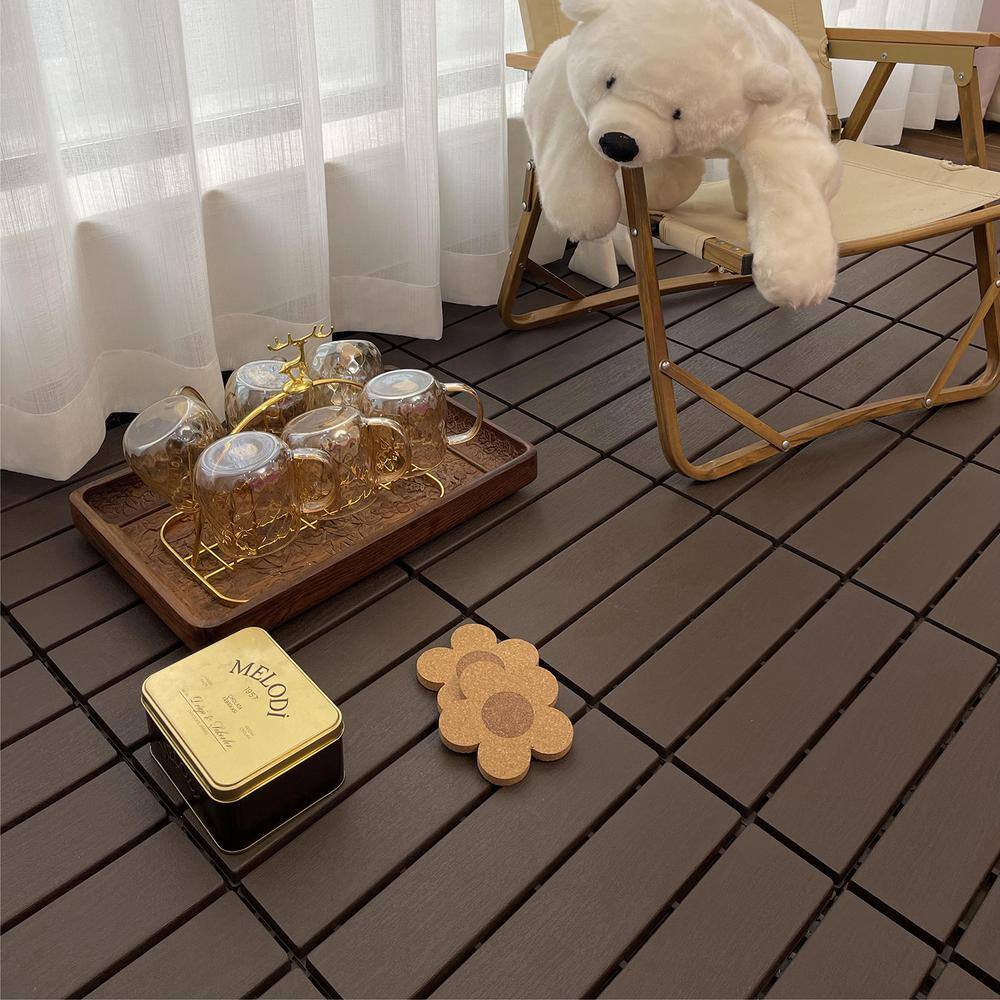 1 ft. x 1 ft. Outdoor Square Waterproof Deck Tile in Brown, All Weather Use ( 44 Per Case)