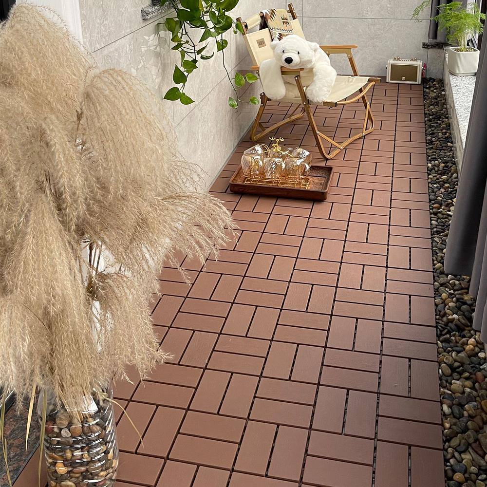 1 ft. x 1 ft. Outdoor Square Waterproof Deck Tile in Brown, All Weather Use ( 44 Per Case)