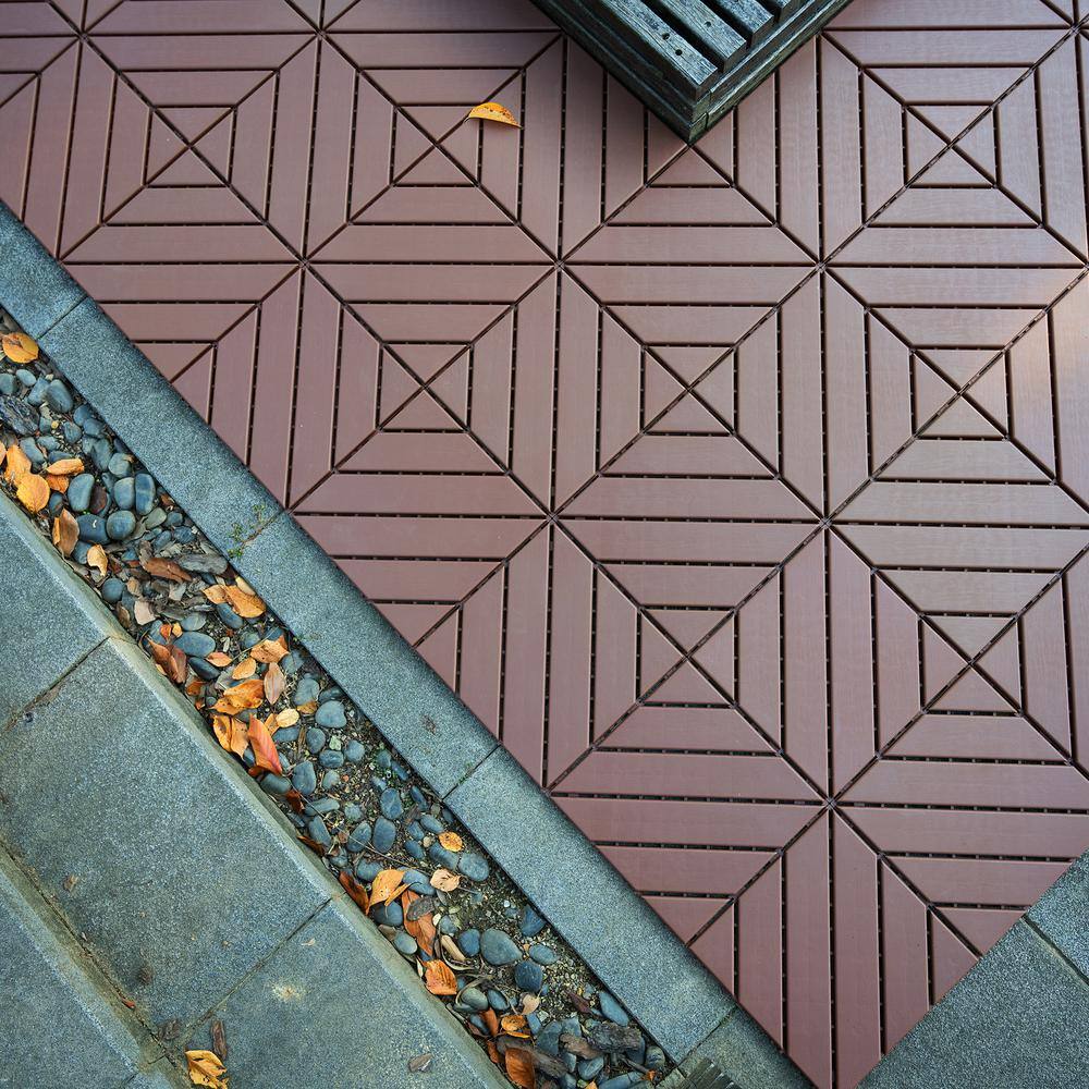 1 ft. x 1 ft. Outdoor Square Waterproof Deck Tile in Brown, All Weather Use ( 44 Per Case)