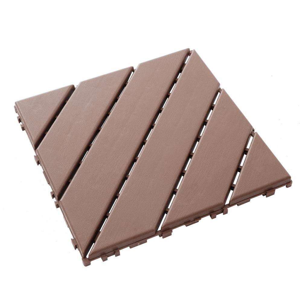 1 ft. x 1 ft. Outdoor Square Waterproof Deck Tile in Brown, All Weather Use ( 44 Per Case)