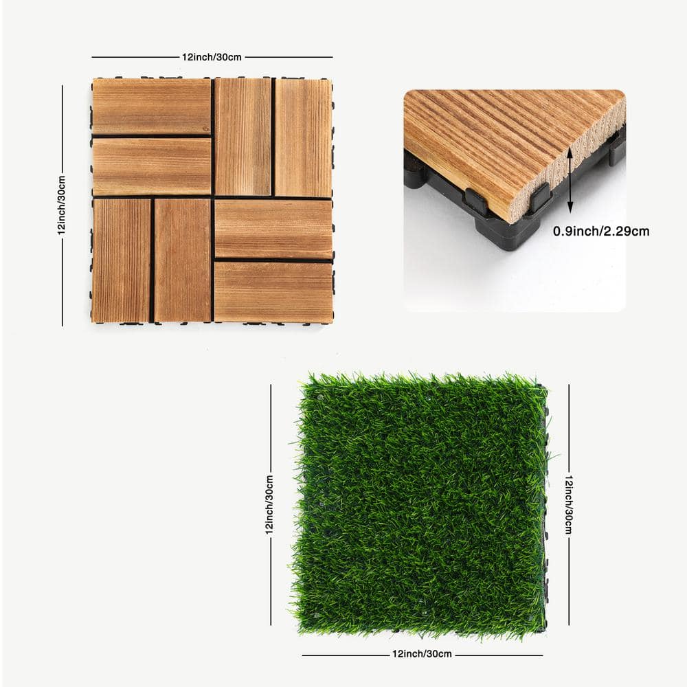 1 ft. x 1 ft. Plastic Interlock Square Deck Tile in Brown Include 36-Piece DIY and 8-Piece Simulated Lawn Tile (44-Pack)