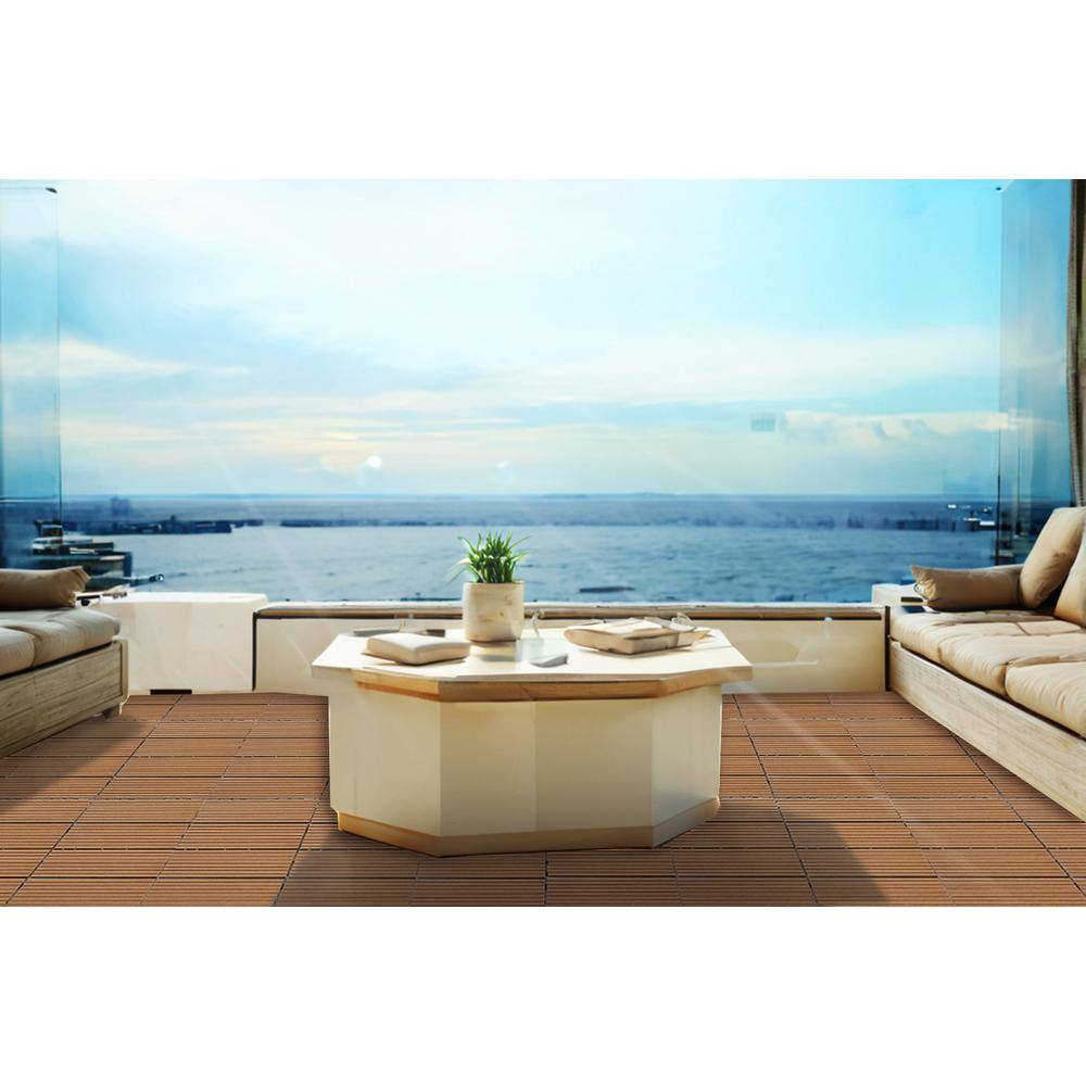 1 ft. x 1 ft. Plastic Composite Deck Tile in Brown, Resist Rust, Water, Easy to DIY and Maintain(20 per Case)