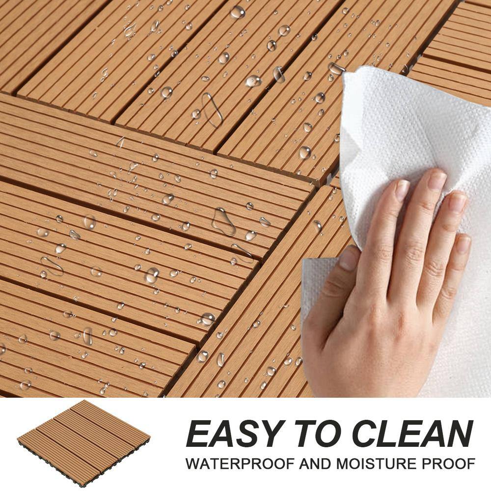1 ft. x 1 ft. Plastic Composite Deck Tile in Brown, Resist Rust, Water, Easy to DIY and Maintain(20 per Case)