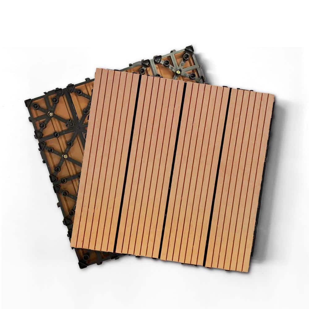 1 ft. x 1 ft. Plastic Composite Deck Tile in Brown, Resist Rust, Water, Easy to DIY and Maintain(20 per Case)